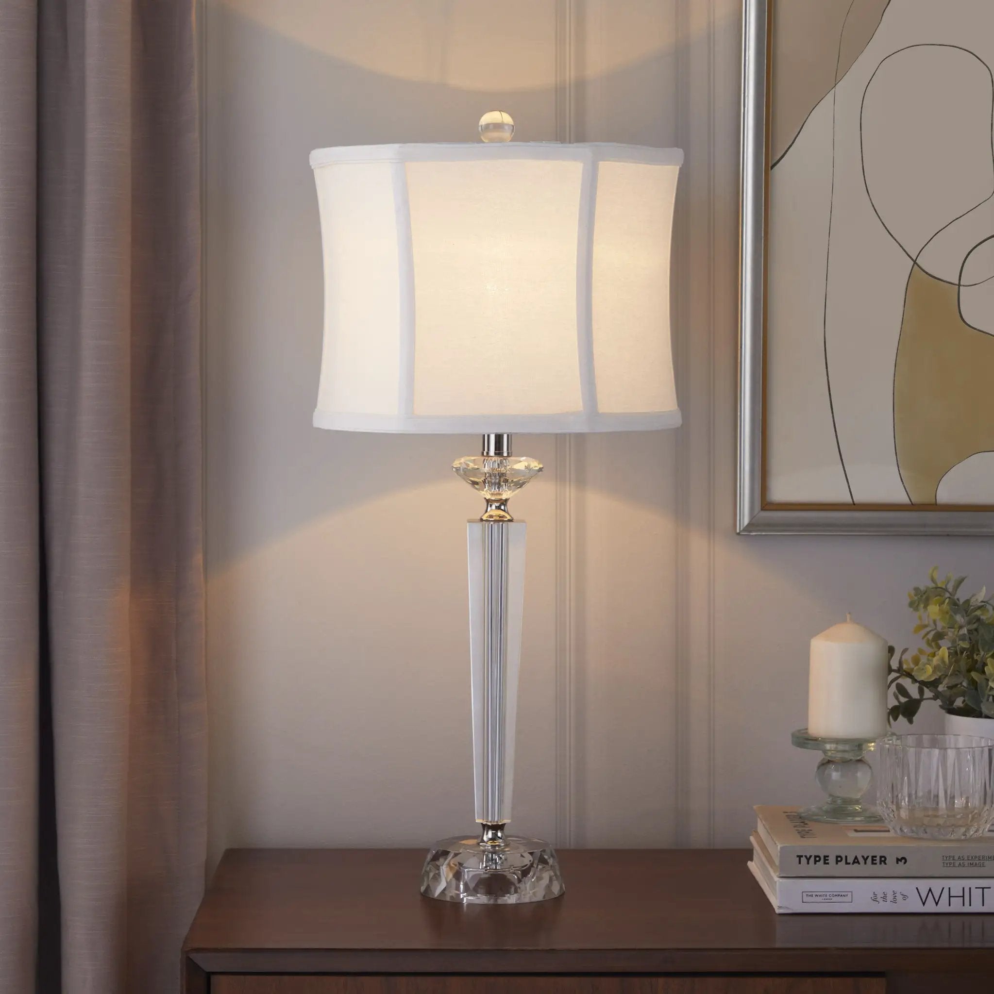 Diamond - Torch Contemporary Crystal Table Lamp (Set of 2) - Clear / Off White / Polished Nickel by HouseOfZazla
