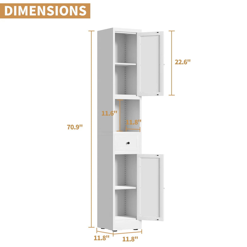 Tall Bathroom Storage Cabinet, 5-Tier Narrow With 2 Doors & Adjustable Shelves, Freestanding - White by HouseOfZazla