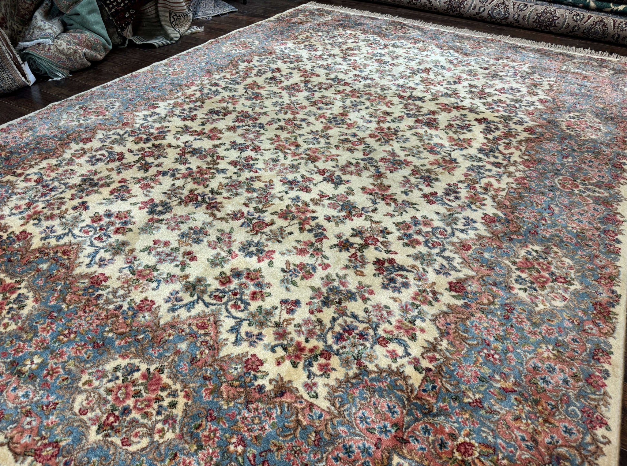 8.8 x 12 Karastan Rug #788 Ivory Kirman, Wool Vintage Original 700 Series by Jewel Rugs