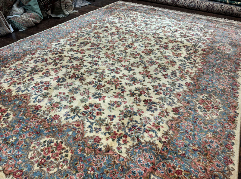 8.8 x 12 Karastan Rug #788 Ivory Kirman, Wool Vintage Original 700 Series by Jewel Rugs