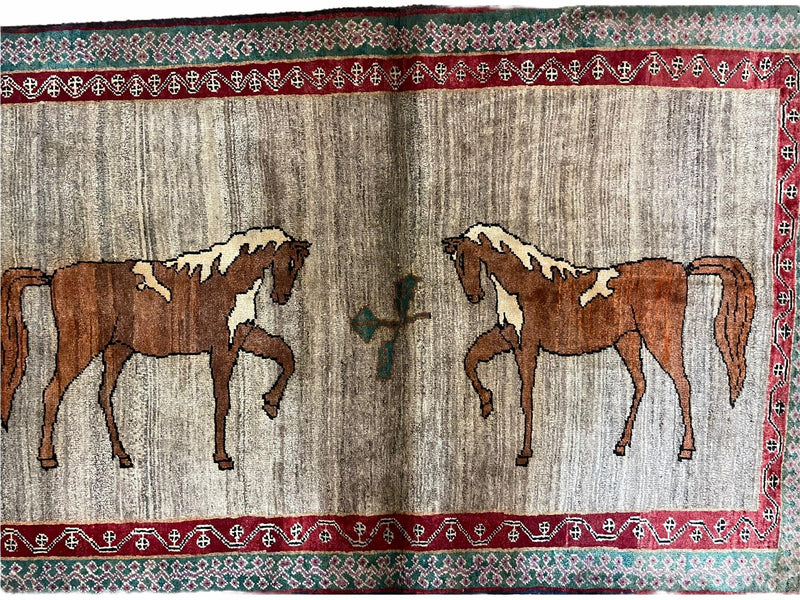 4 X 6 Handmade Rug Zagros New Vintage Quality Wool Rug Horses Silver Brown Nice by Jewel Rugs