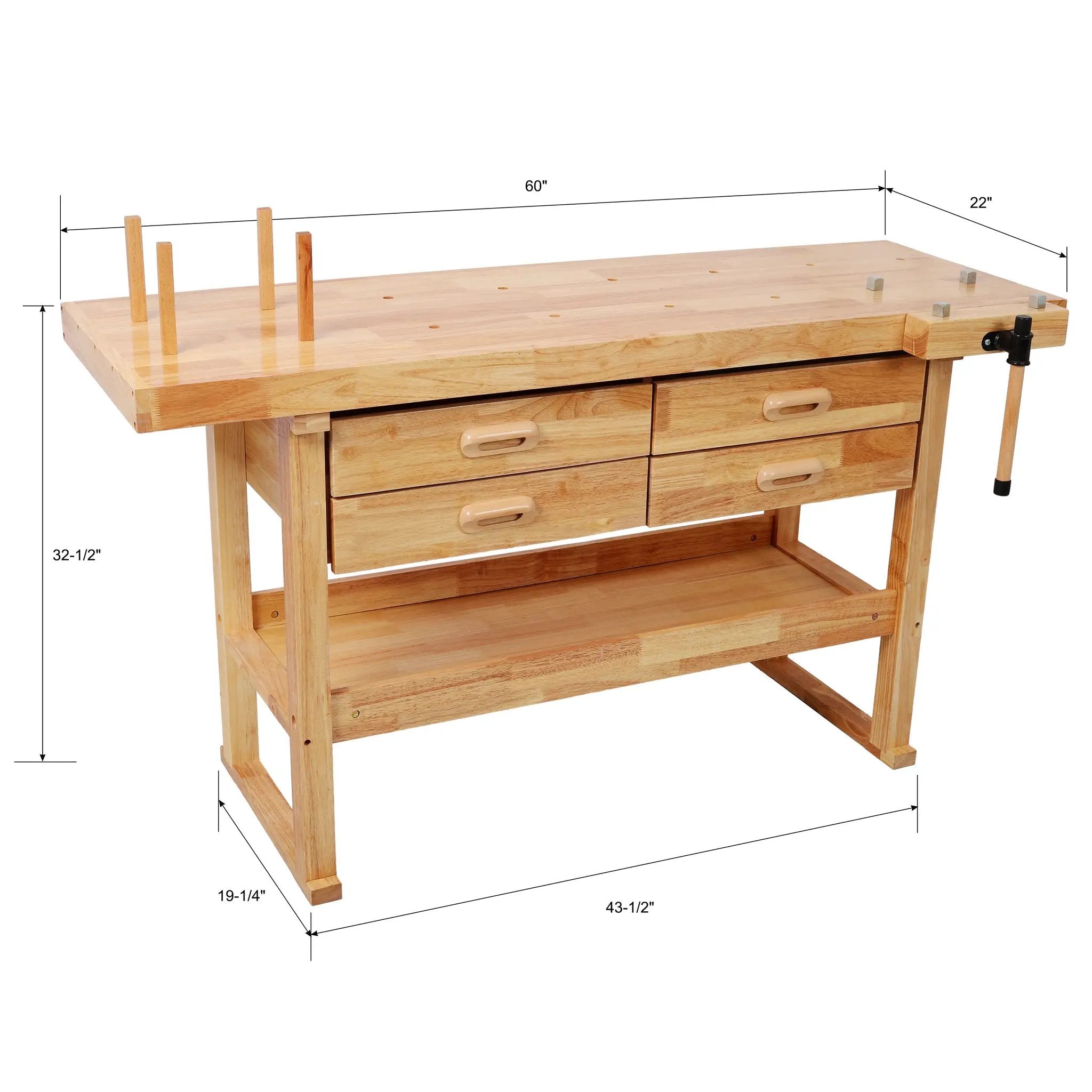 60-Inch Rubber Hardwood Workbench with 4 Drawers by HouseOfZazla