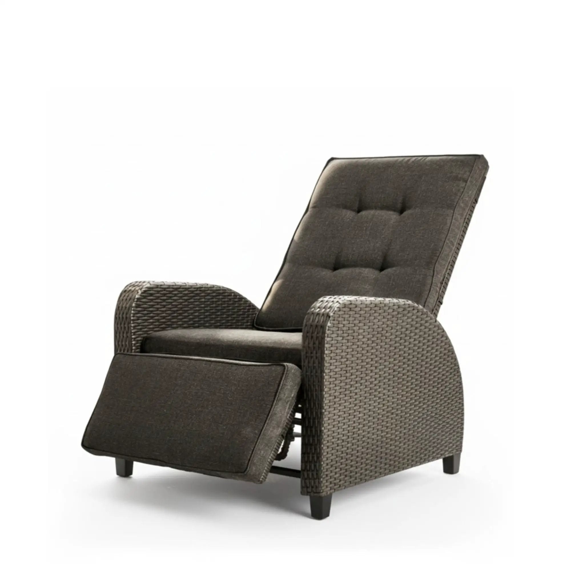 Adjustable Outdoor Lounge Chair, Plush Cushions & Extendable Footrest - Gray