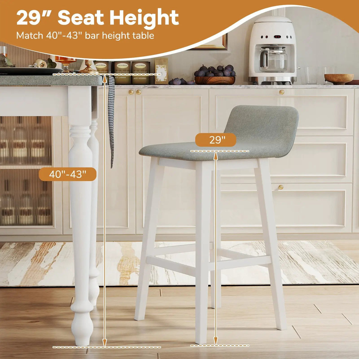29 Inch Low-Back High-Top Chairs with Padded Seat and Rubber Wood Legs by DirectDeals