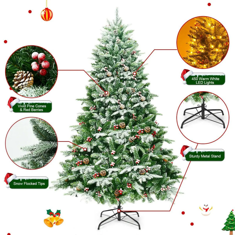 6.5 Feet Pre-lit Snow Flocked Hinged Artificial Christmas Tree by DirectDeals