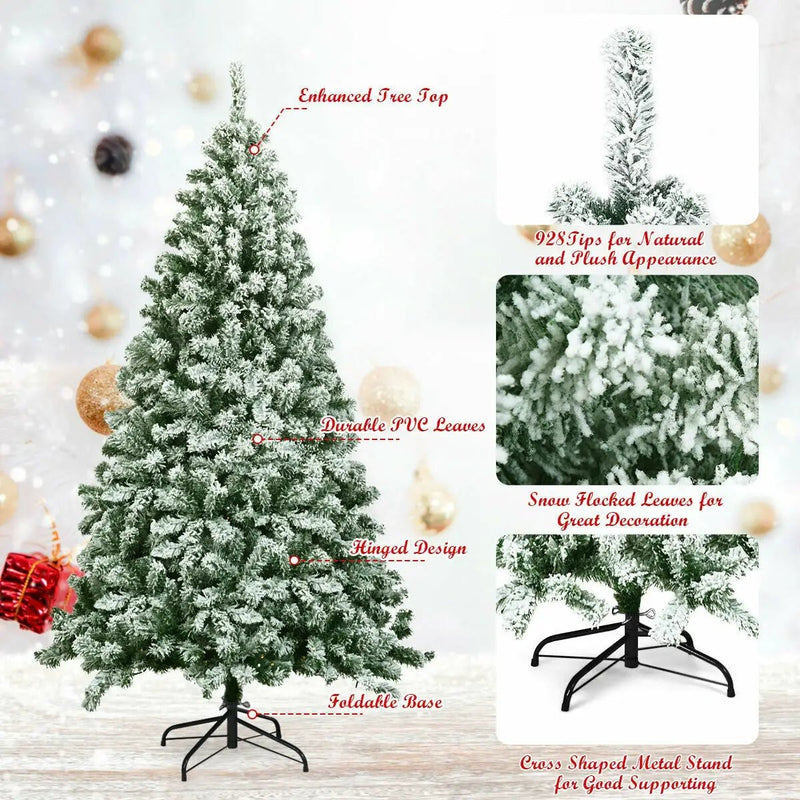 6 Feet Snow Flocked Artificial Christmas Tree Hinged with 928 Tips by DirectDeals