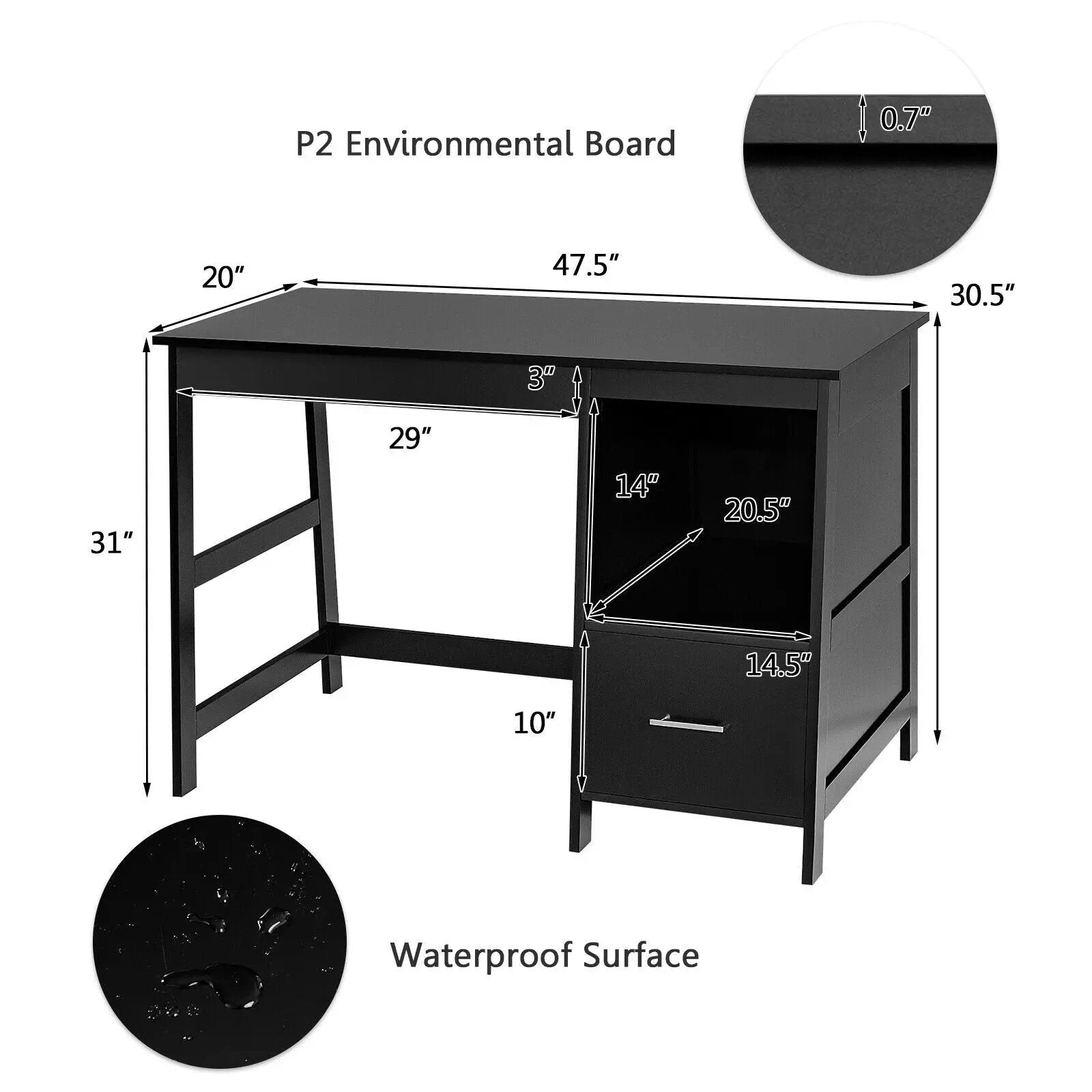 47.5 Inch Modern Home Computer Desk with 2 Storage Drawers by DirectDeals