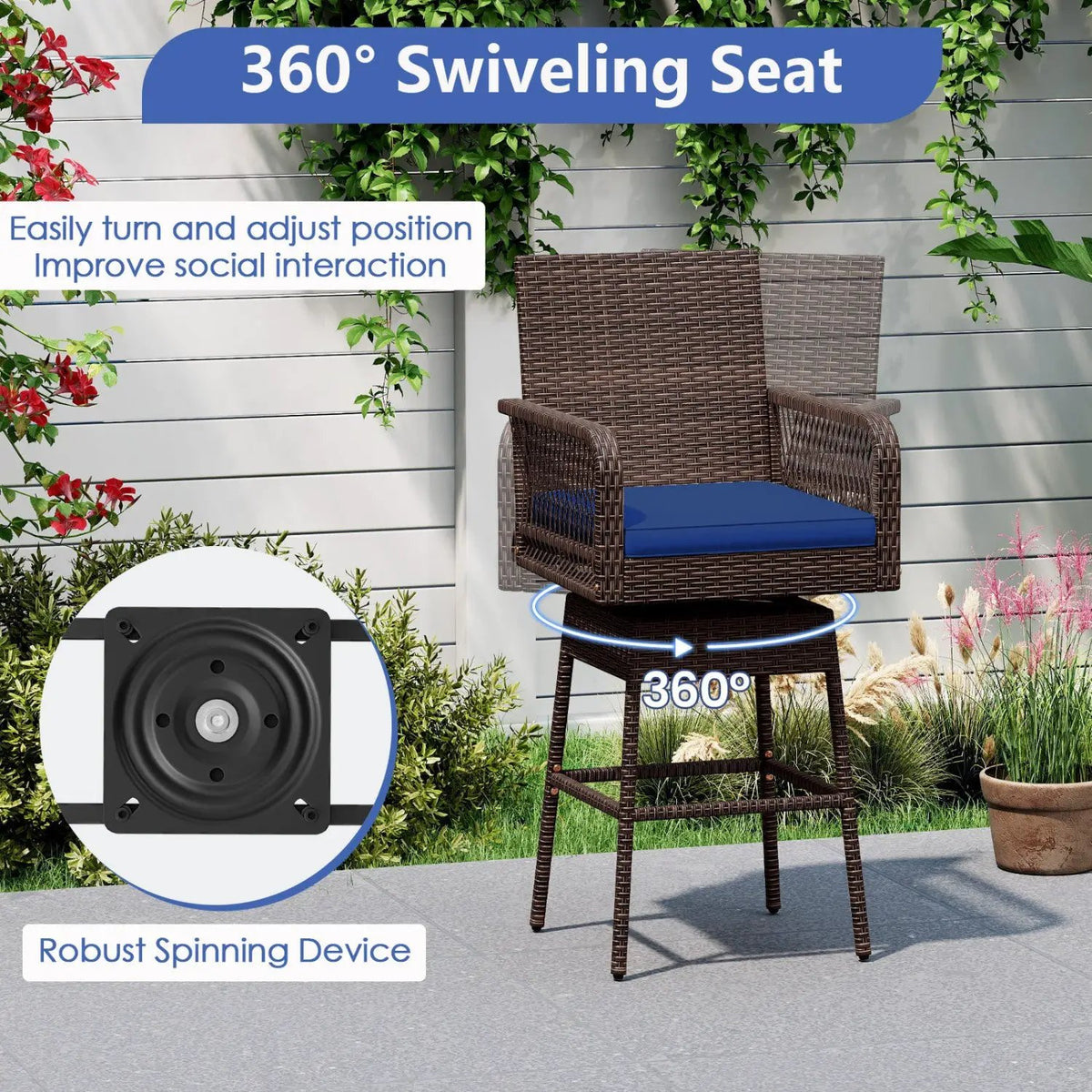 360° Swivel Bar Stool 29" Height with Cushion & Armrests by DirectDeals