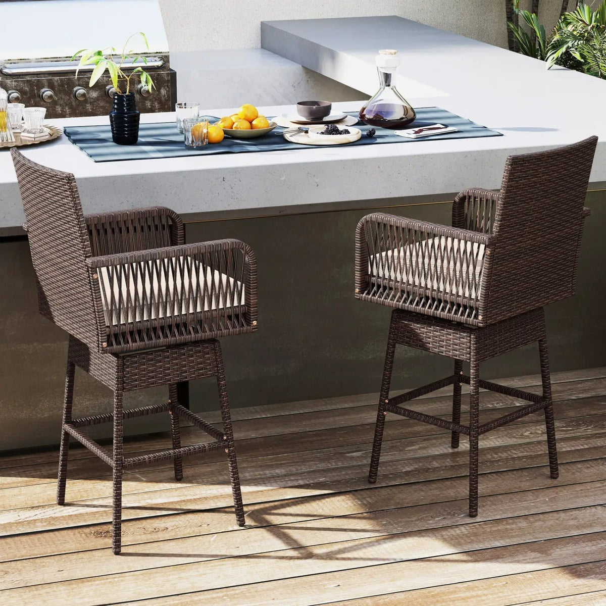 360° Swivel Bar Stool 29" Height with Cushion & Armrests by DirectDeals