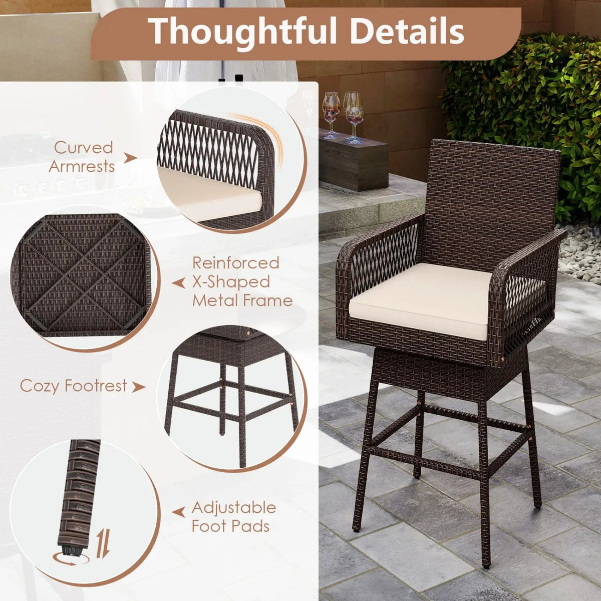 360° Swivel Bar Stool 29" Height with Cushion & Armrests by DirectDeals