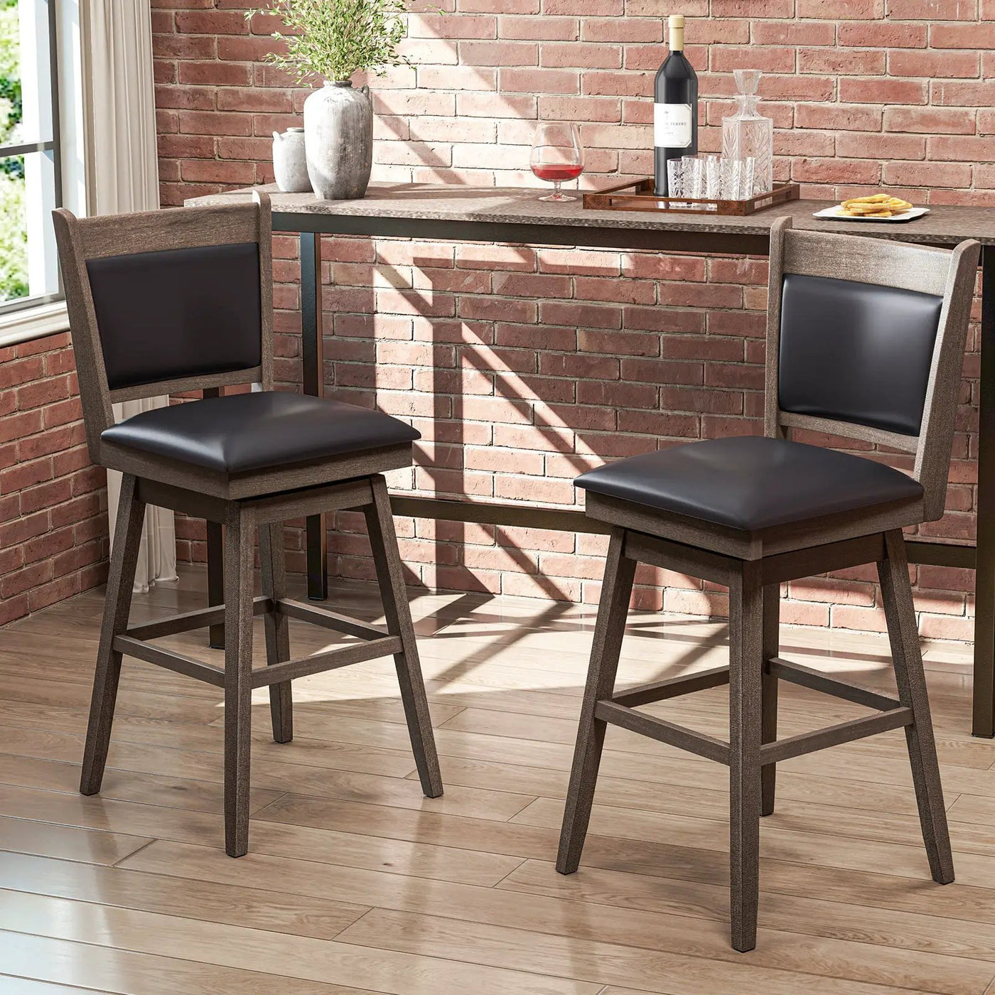 25/29 Inch Padded Bar Stools Set of 2 with Swivel Seat and Footrest by DirectDeals