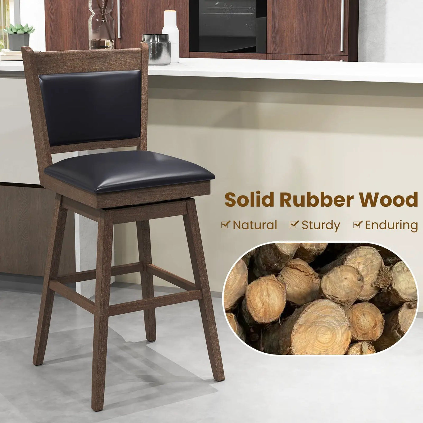 25/29 Inch Padded Bar Stools Set of 2 with Swivel Seat and Footrest by DirectDeals