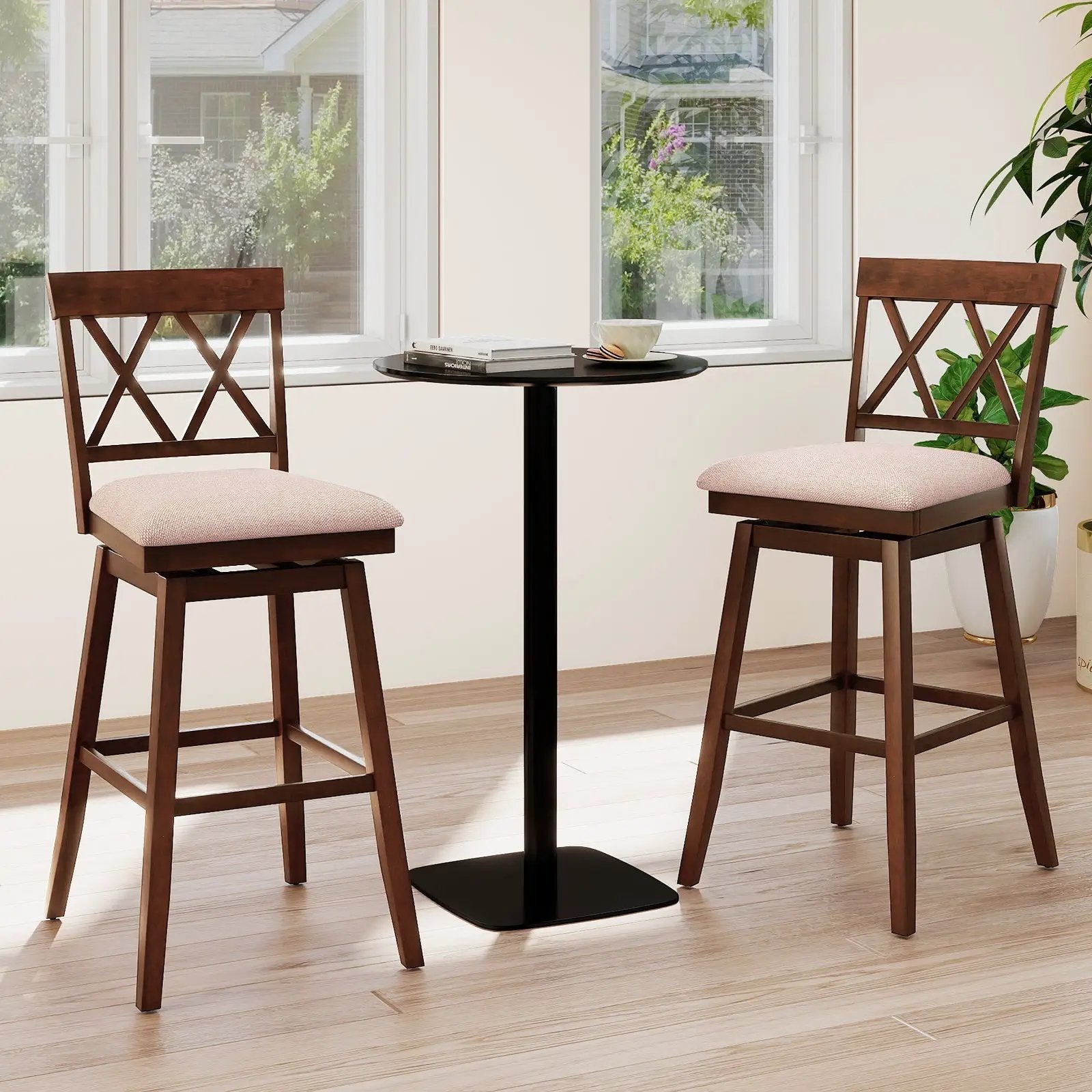 Counter Height Swivel Bar Stools with Upholstered Seat - Set of 2 by DirectDeals