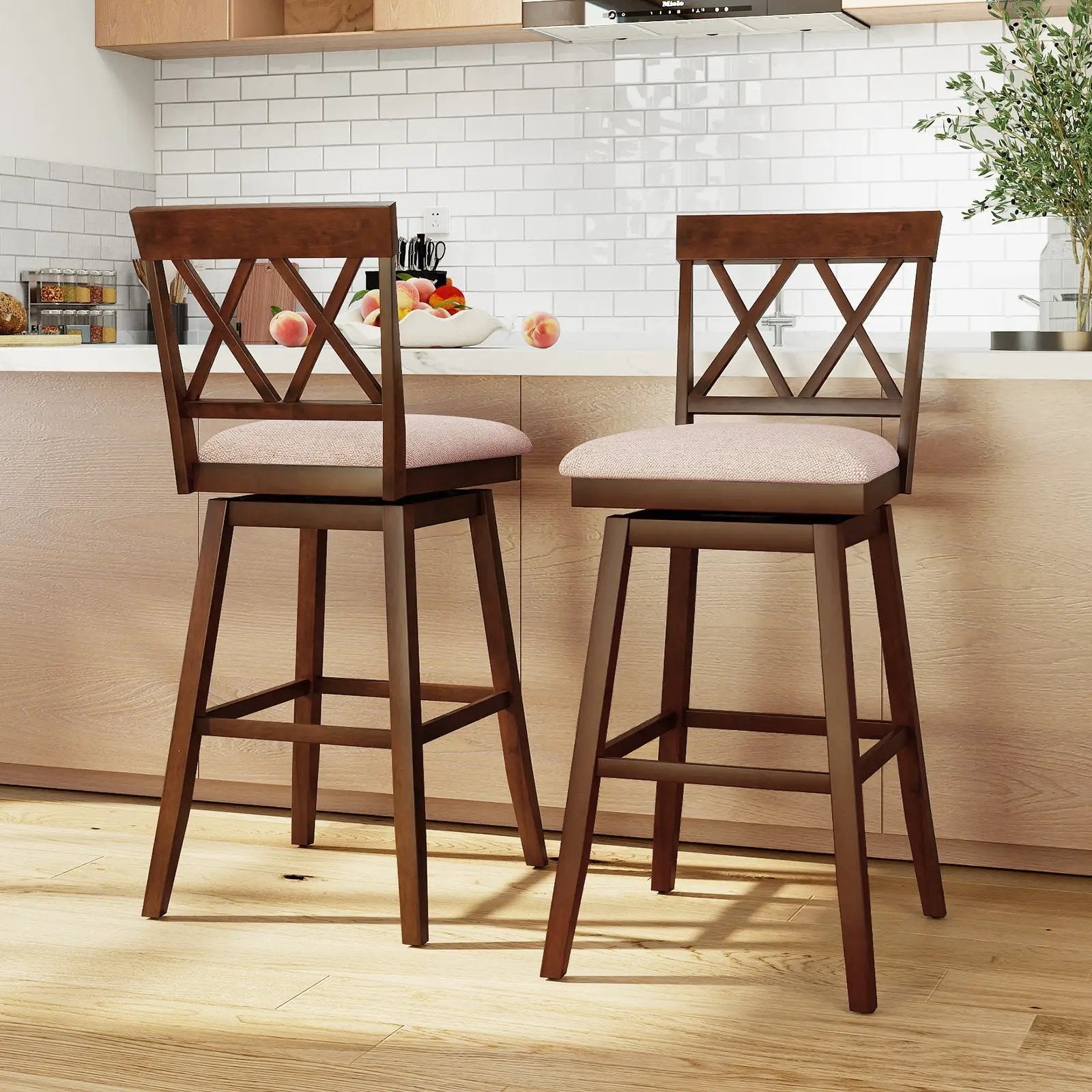 Counter Height Swivel Bar Stools with Upholstered Seat - Set of 2 by DirectDeals