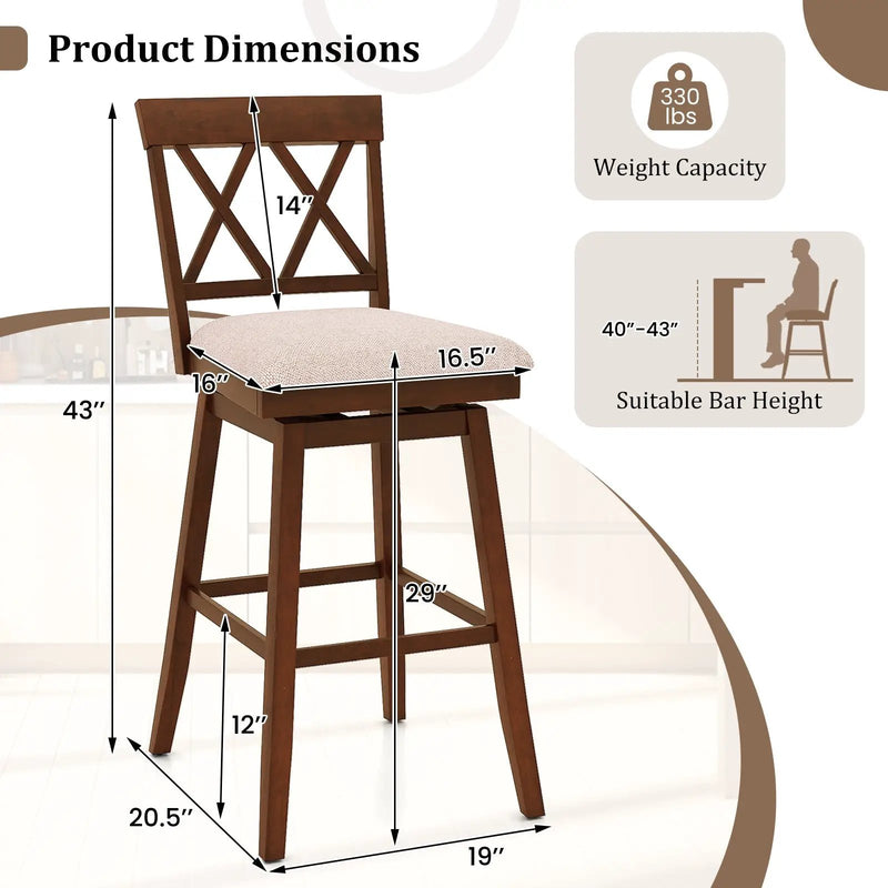 Counter Height Swivel Bar Stools with Upholstered Seat - Set of 2 by DirectDeals