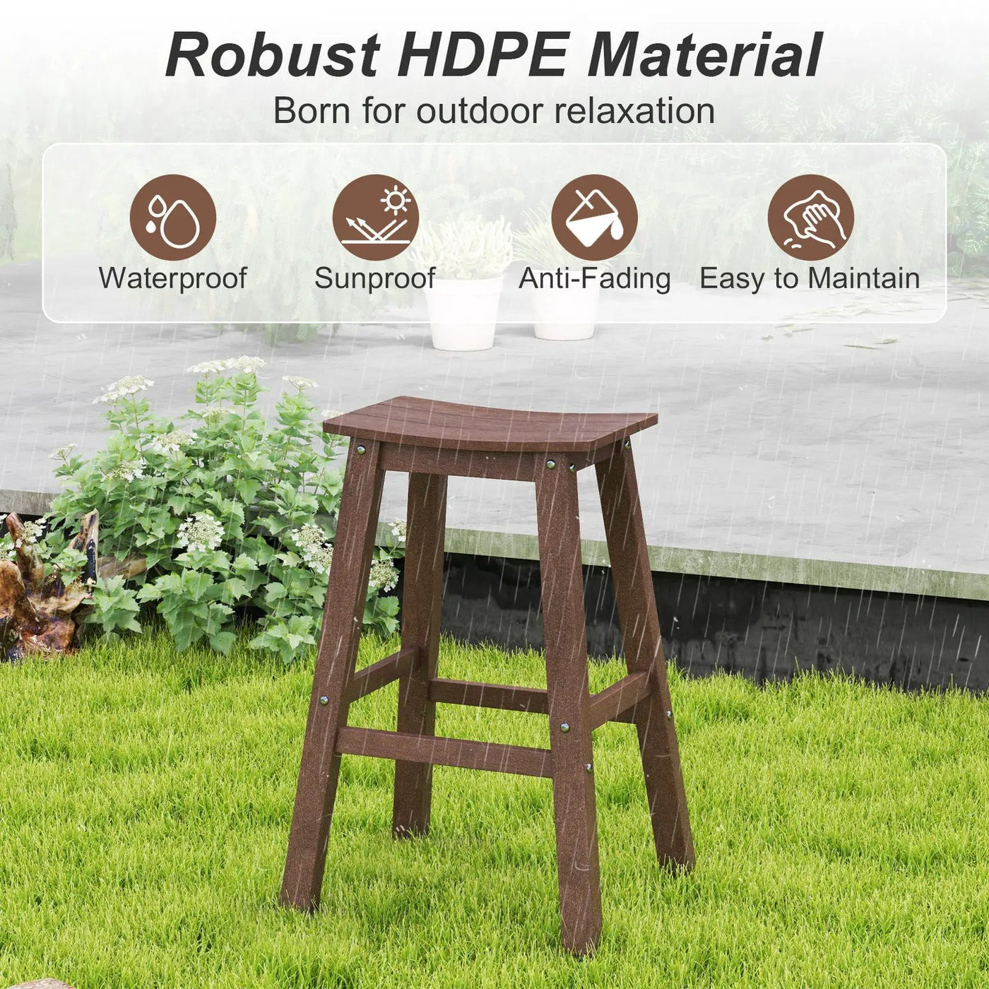 29 Inch HDPE Patio Bar Stool Set of 2 Armless Saddle Stools by DirectDeals