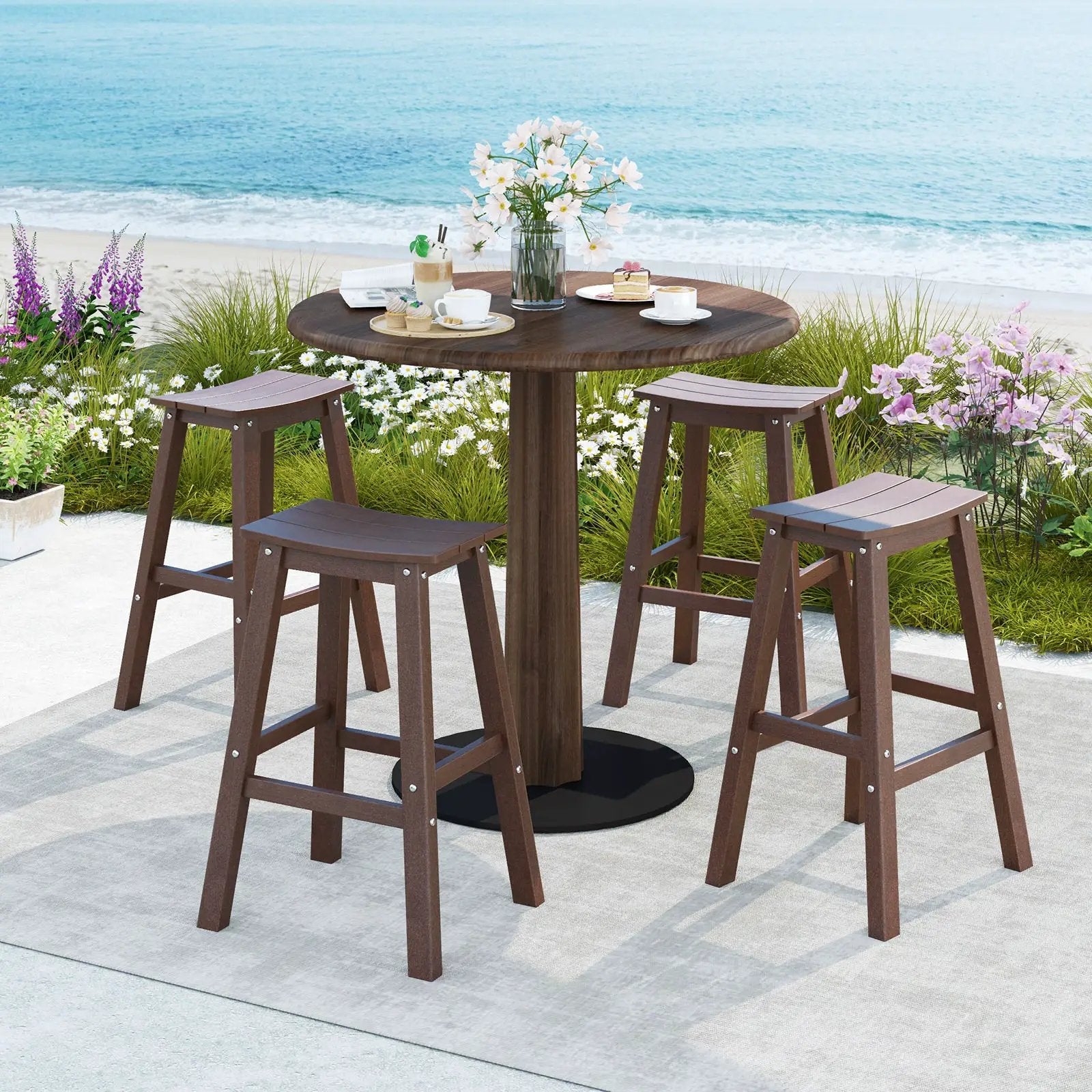 29 Inch HDPE Patio Bar Stool Set of 2 Armless Saddle Stools by DirectDeals