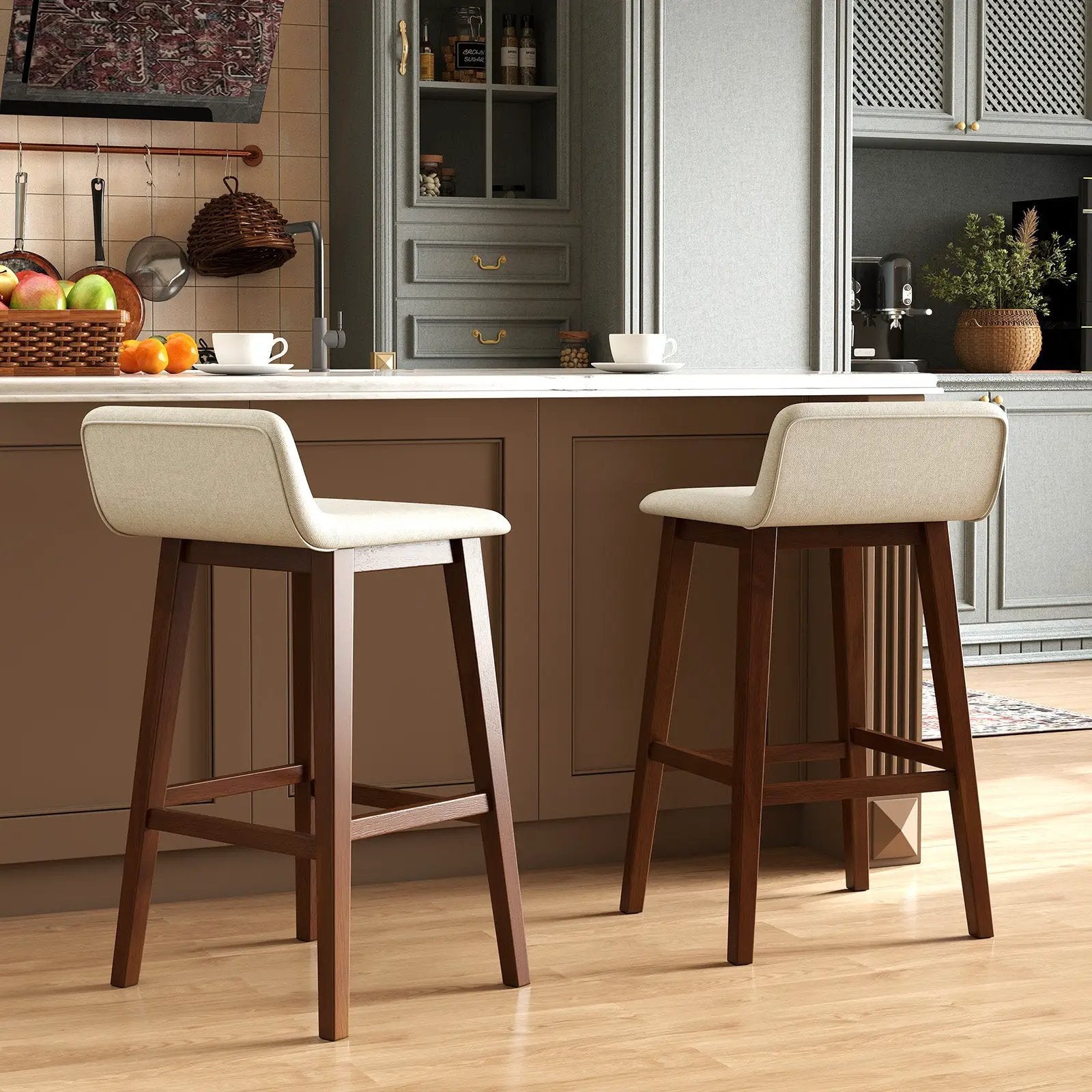29 Inch Low-Back High-Top Chairs with Padded Seat and Rubber Wood Legs by DirectDeals