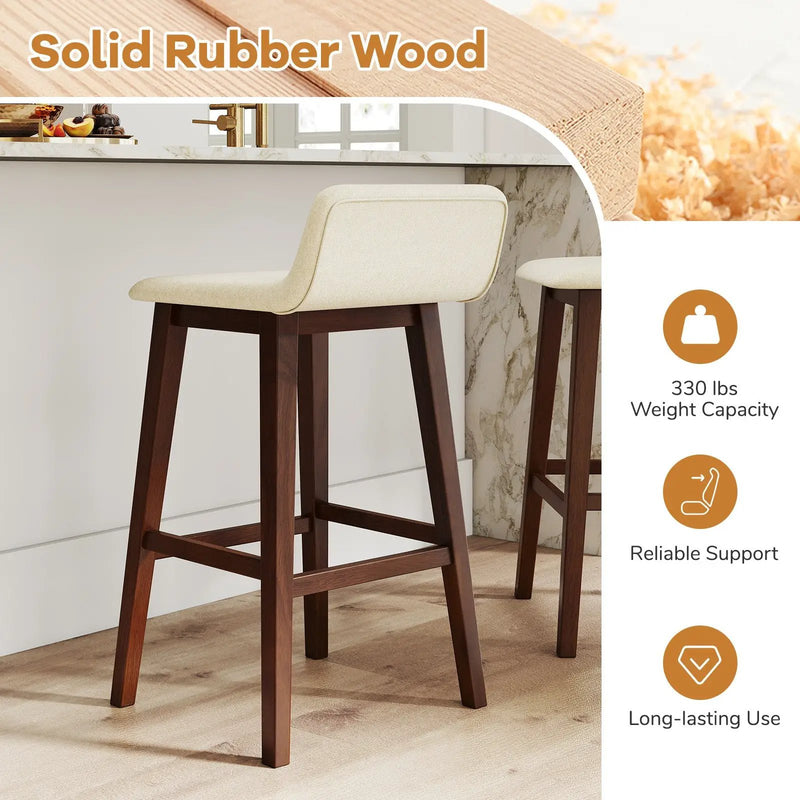 29 Inch Low-Back High-Top Chairs with Padded Seat and Rubber Wood Legs by DirectDeals