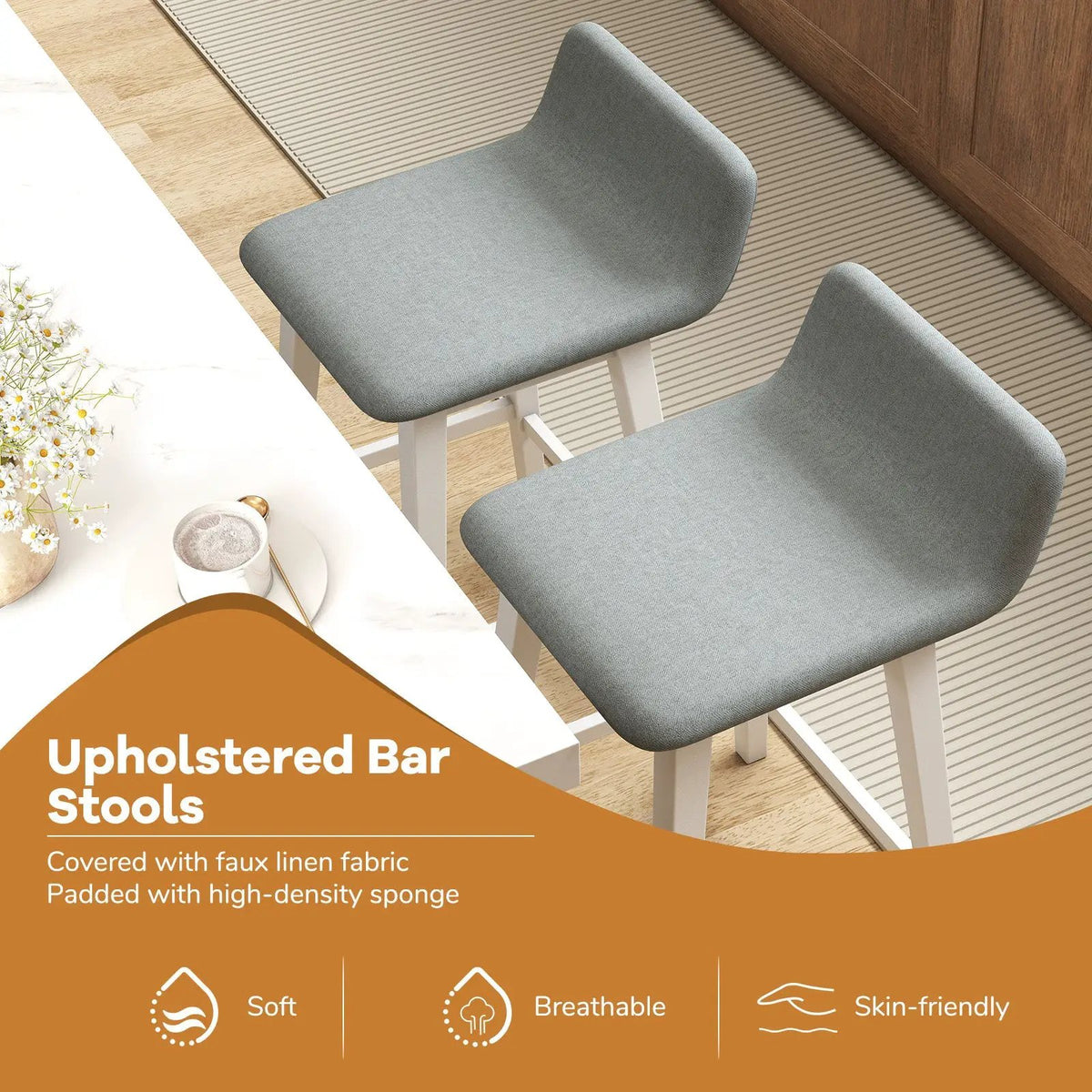 29 Inch Low-Back High-Top Chairs with Padded Seat and Rubber Wood Legs by DirectDeals