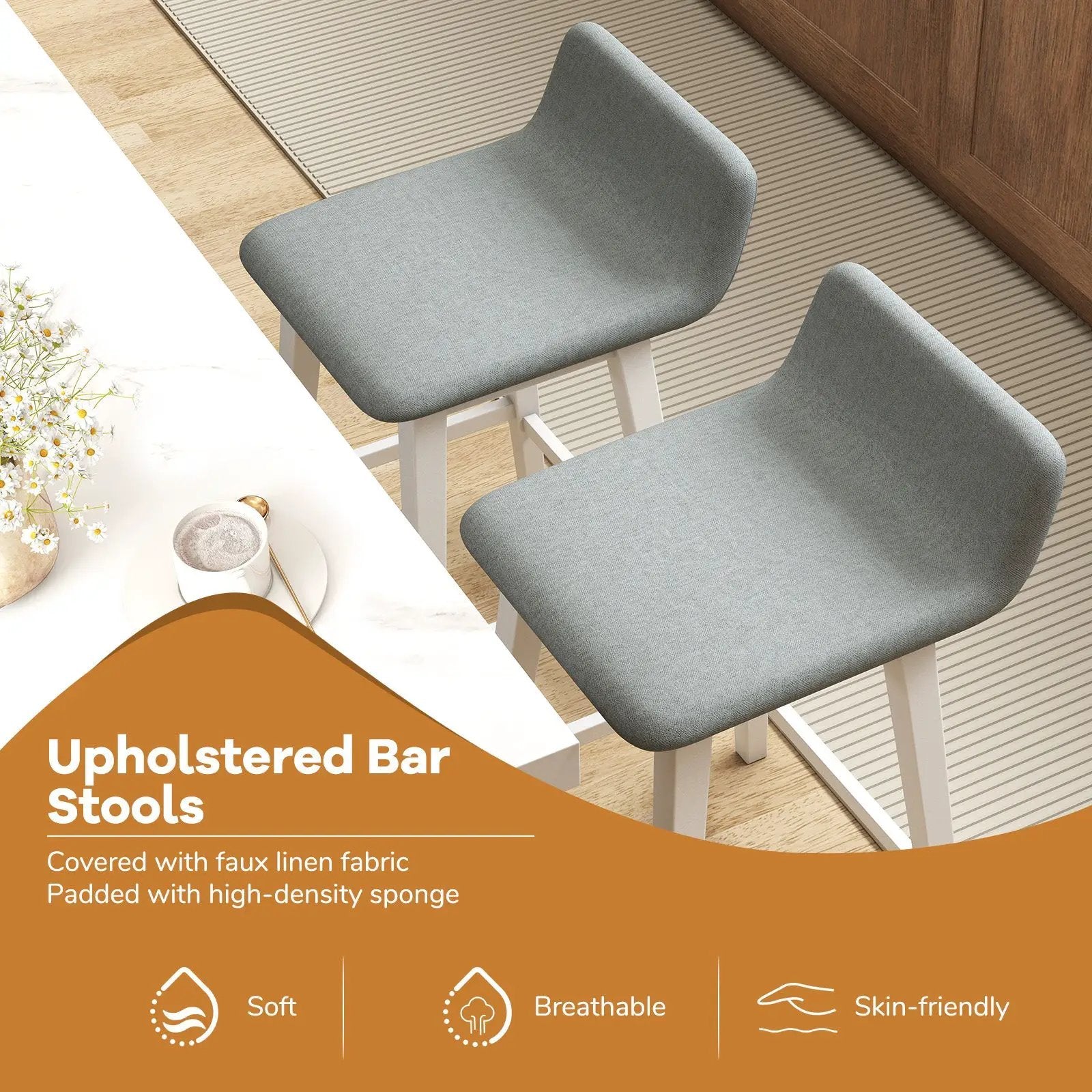 29 Inch Low-Back High-Top Chairs with Padded Seat and Rubber Wood Legs by DirectDeals
