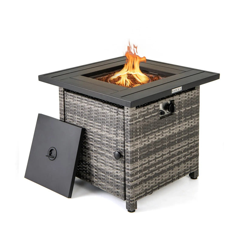 29 Inch Propane Rattan Firepit Table with Lava Rocks and Protective Cover-Gray by DirectDeals