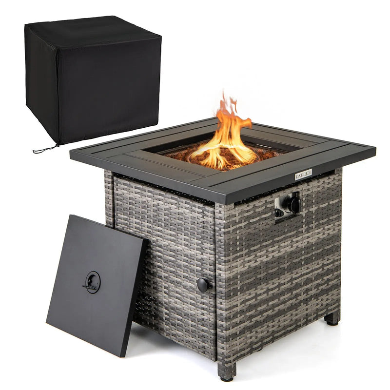 29 Inch Propane Rattan Firepit Table with Lava Rocks and Protective Cover-Gray by DirectDeals