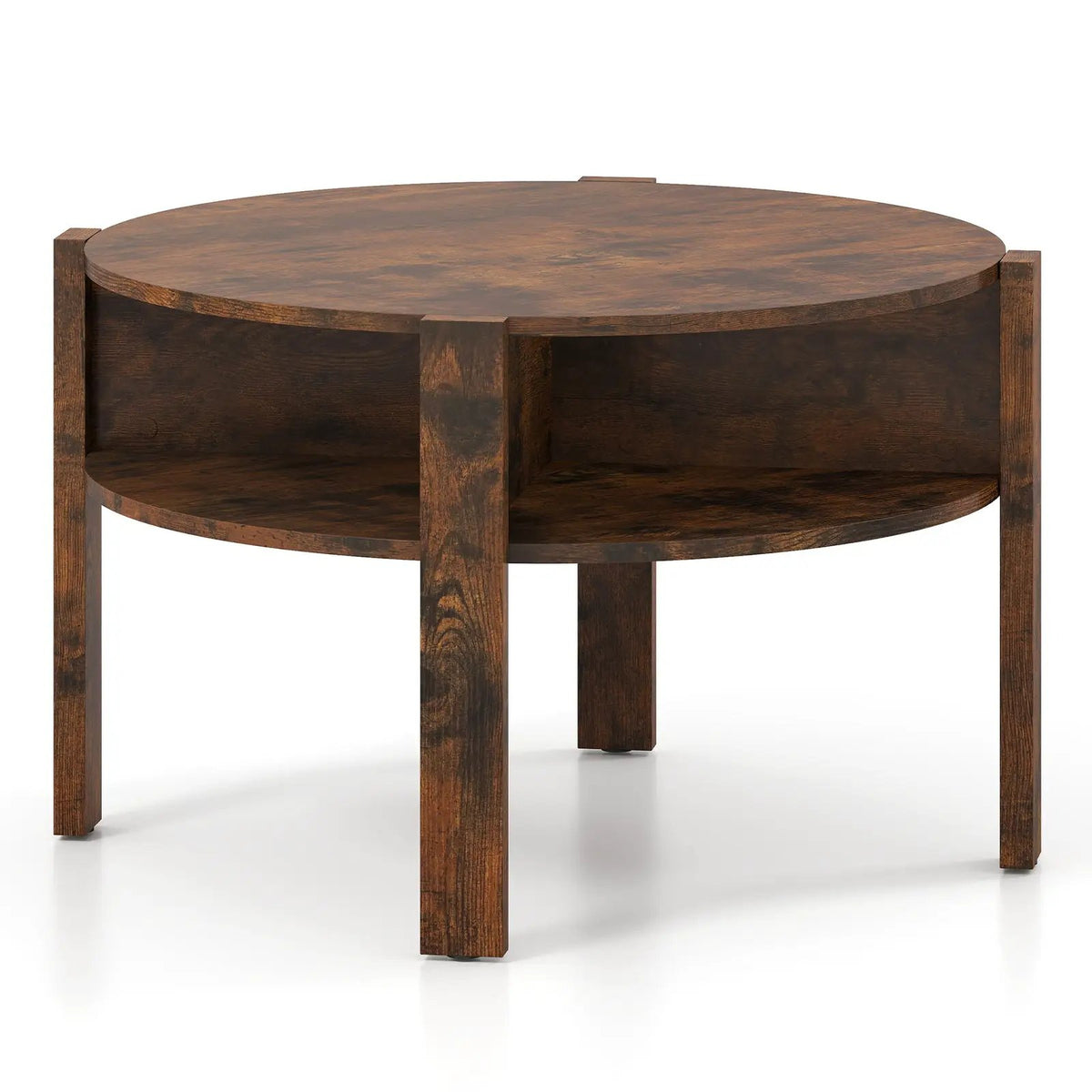 29.5 Inch Round Coffee Table with Storage Shelves for Small Space by DirectDeals