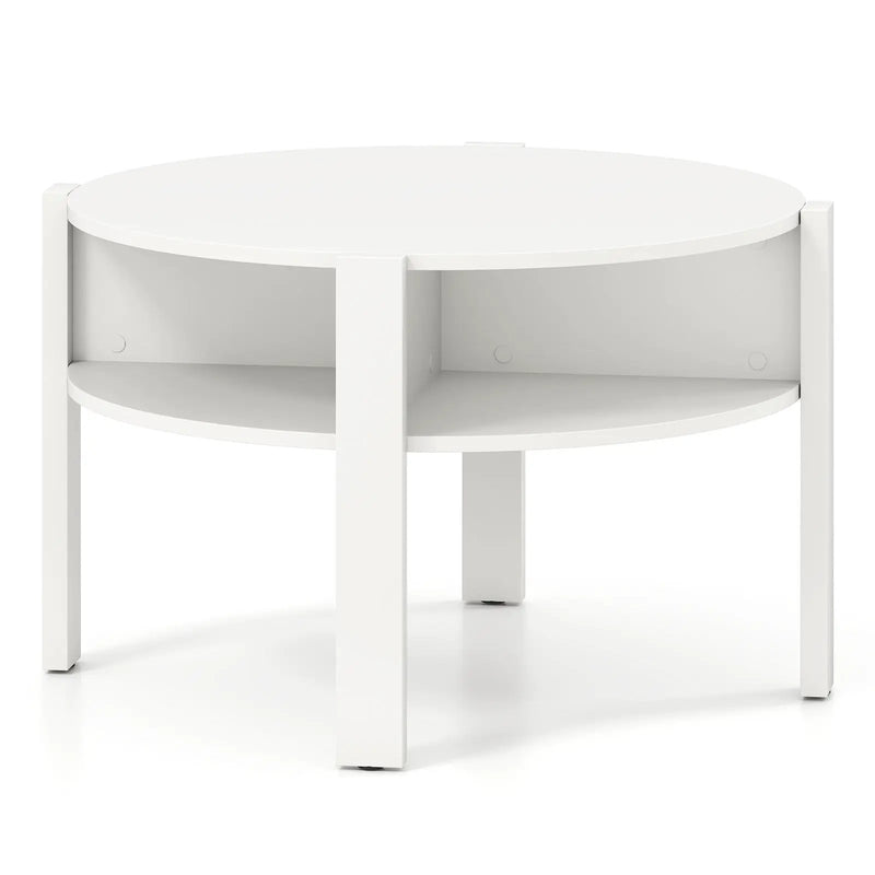 29.5 Inch Round Coffee Table with Storage Shelves for Small Space by DirectDeals