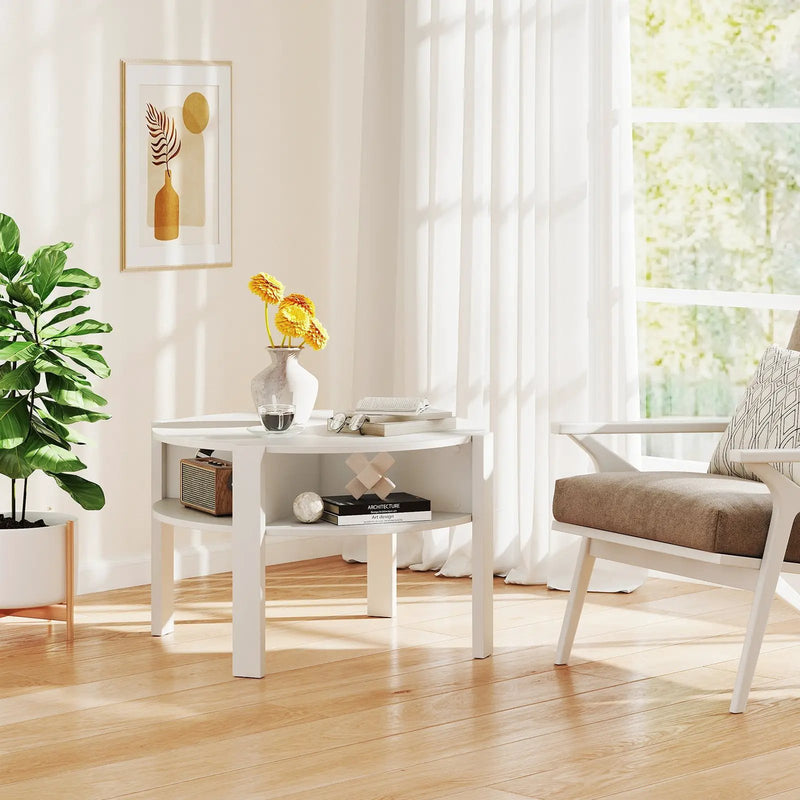 29.5 Inch Round Coffee Table with Storage Shelves for Small Space by DirectDeals