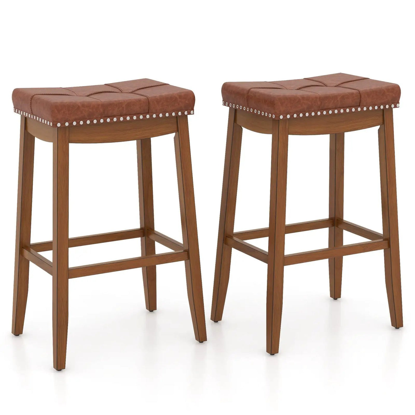 25/29 Inch Set of 2 Upholstered PU Leather Bar Stools with Saddle Seat by DirectDeals
