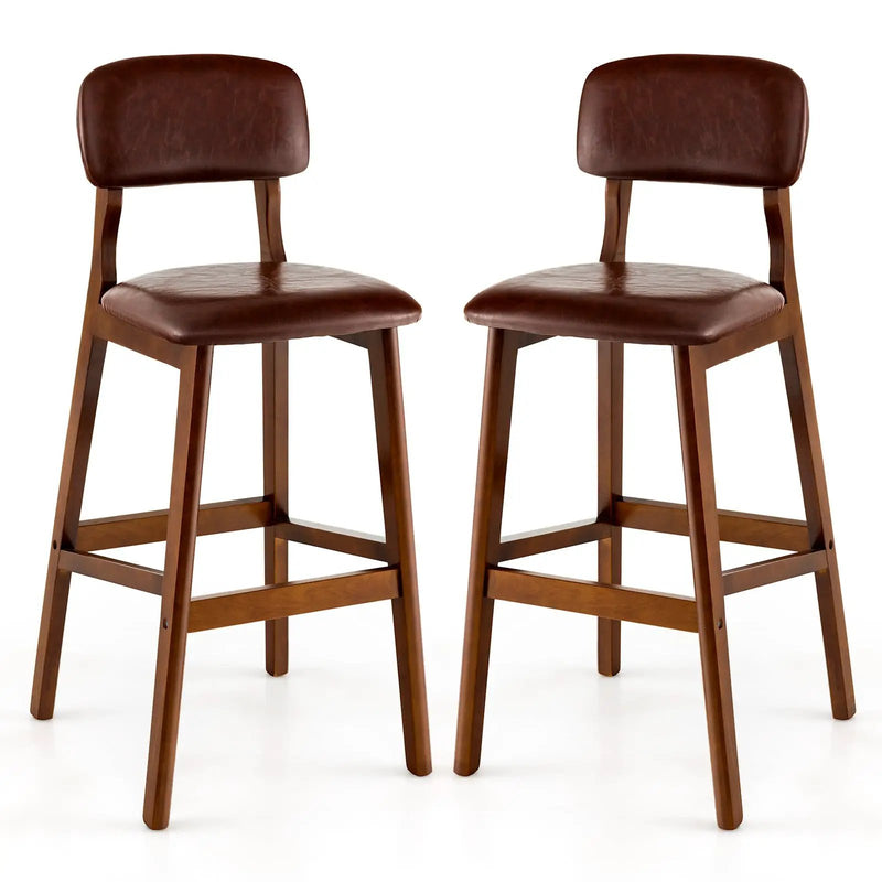 29 Inch Upholstered PU Bar Stools with Rubber Wood Legs-Set of 2 by DirectDeals