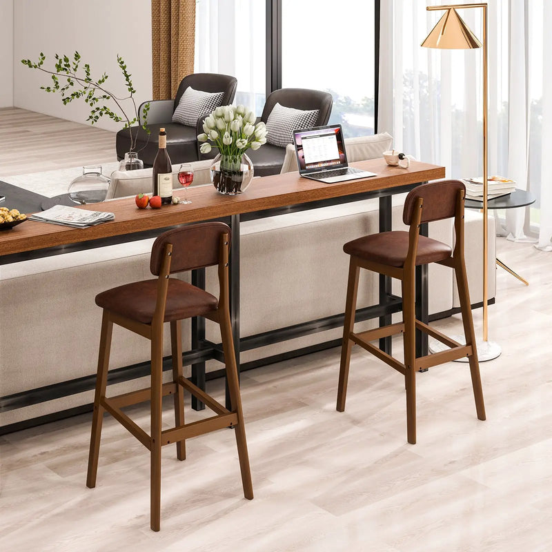 29 Inch Upholstered PU Bar Stools with Rubber Wood Legs-Set of 2 by DirectDeals