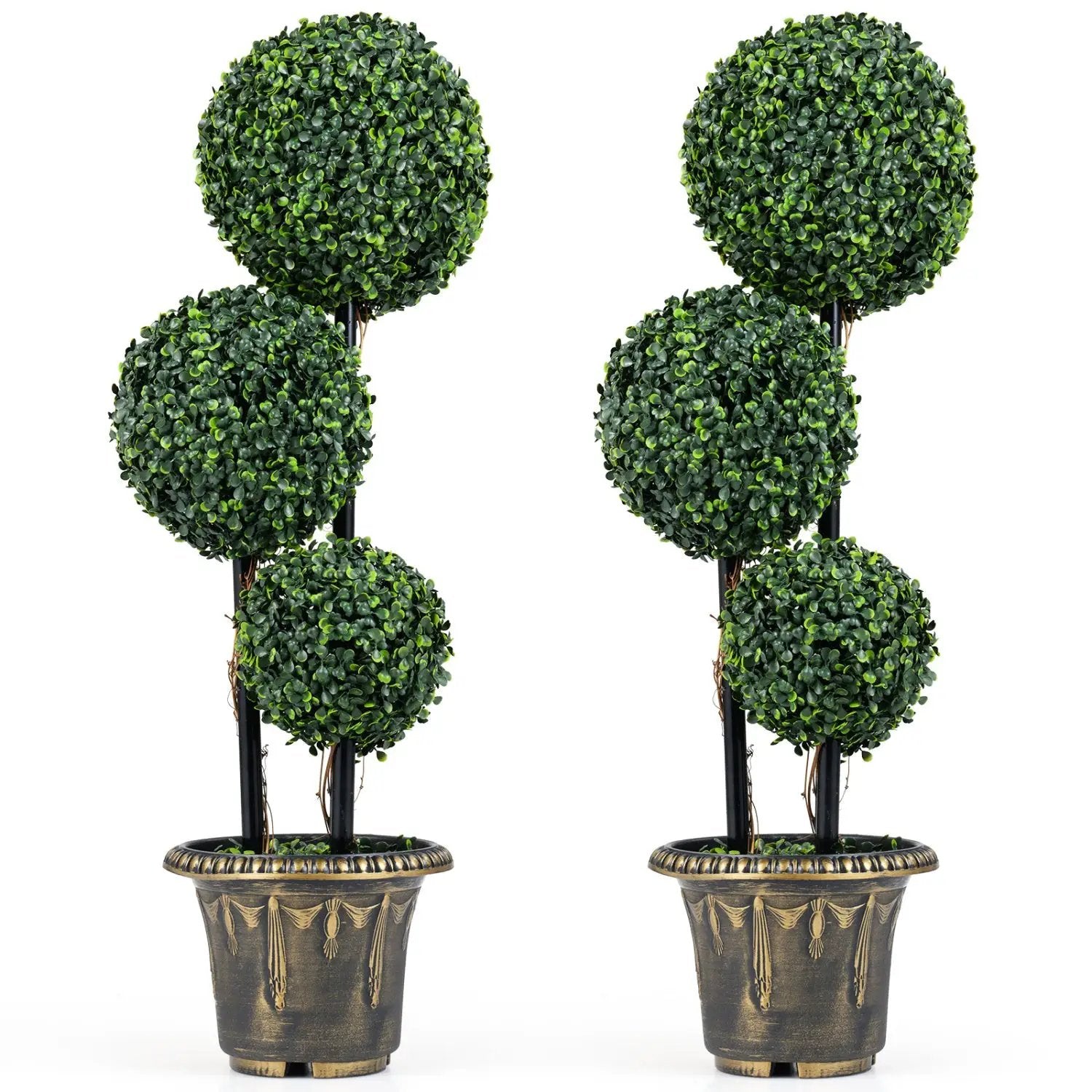 29 Inches Artificial Boxwood Topiary Tree Triple Ball Shrubs Set of 2 by DirectDeals