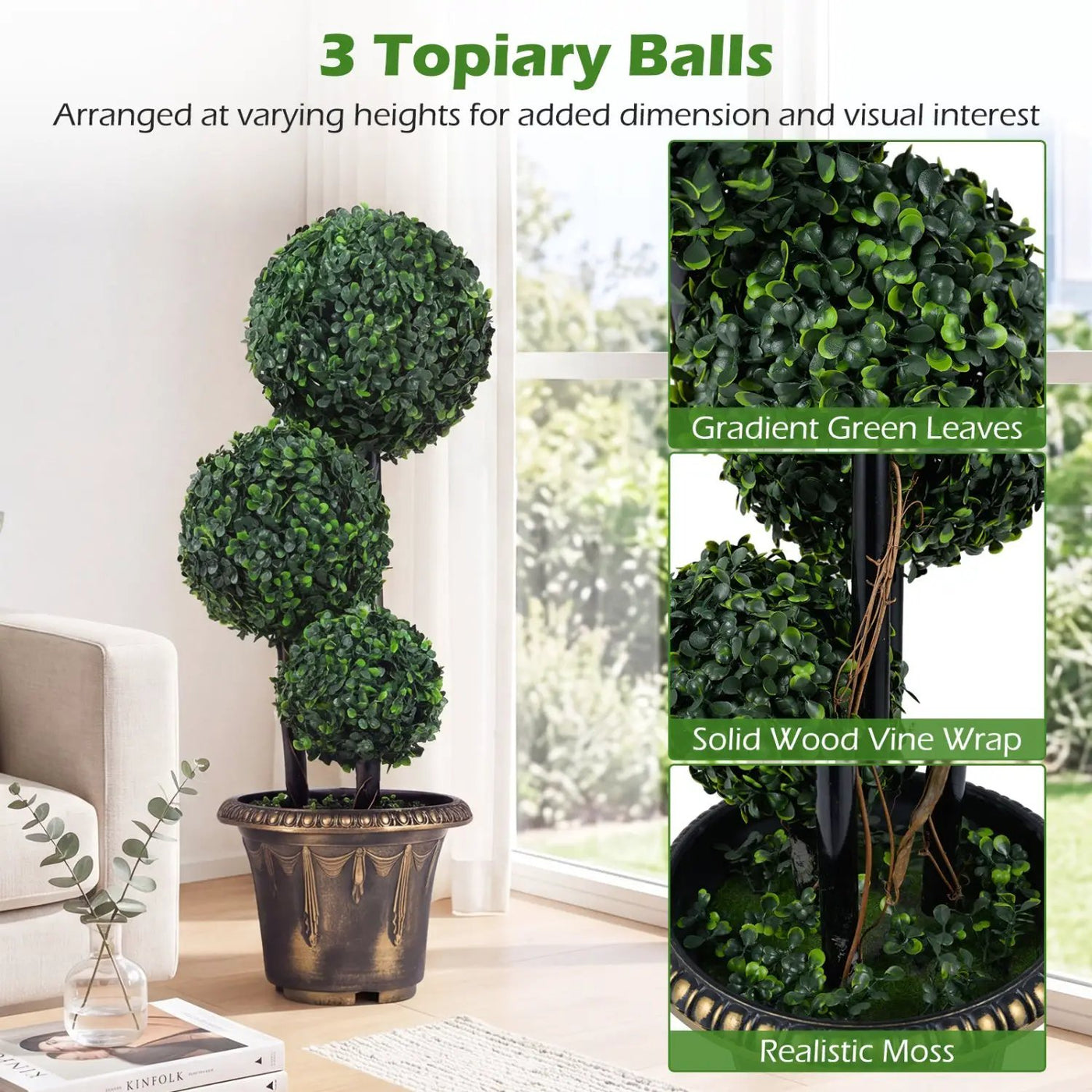 29 Inches Artificial Boxwood Topiary Tree Triple Ball Shrubs by DirectDeals