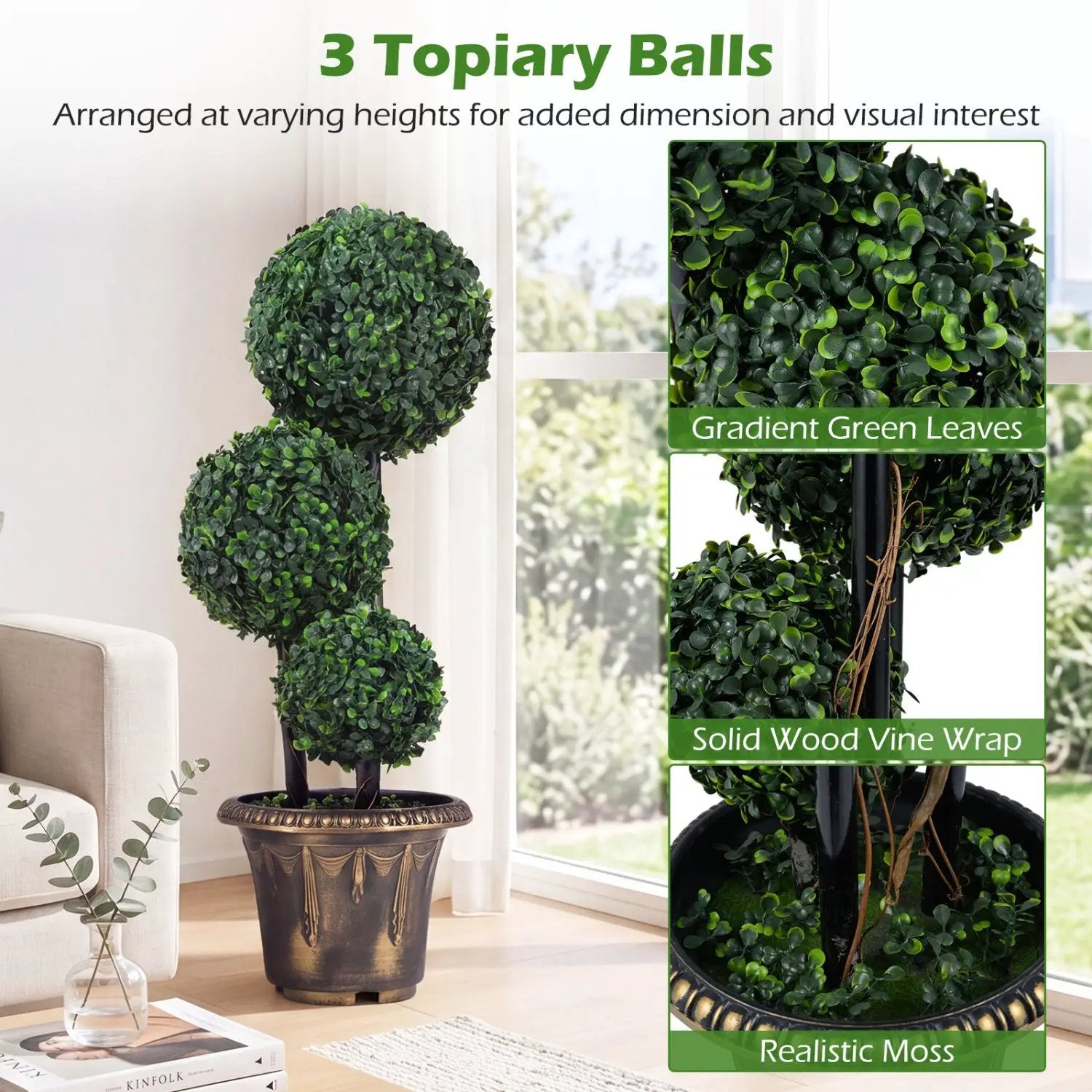 29 Inches Artificial Boxwood Topiary Tree Triple Ball Shrubs by DirectDeals