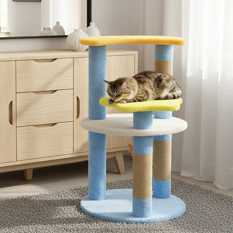 29 Inches Cute Modern Cat Tree with Star and Moon Shaped Platforms by DirectDeals