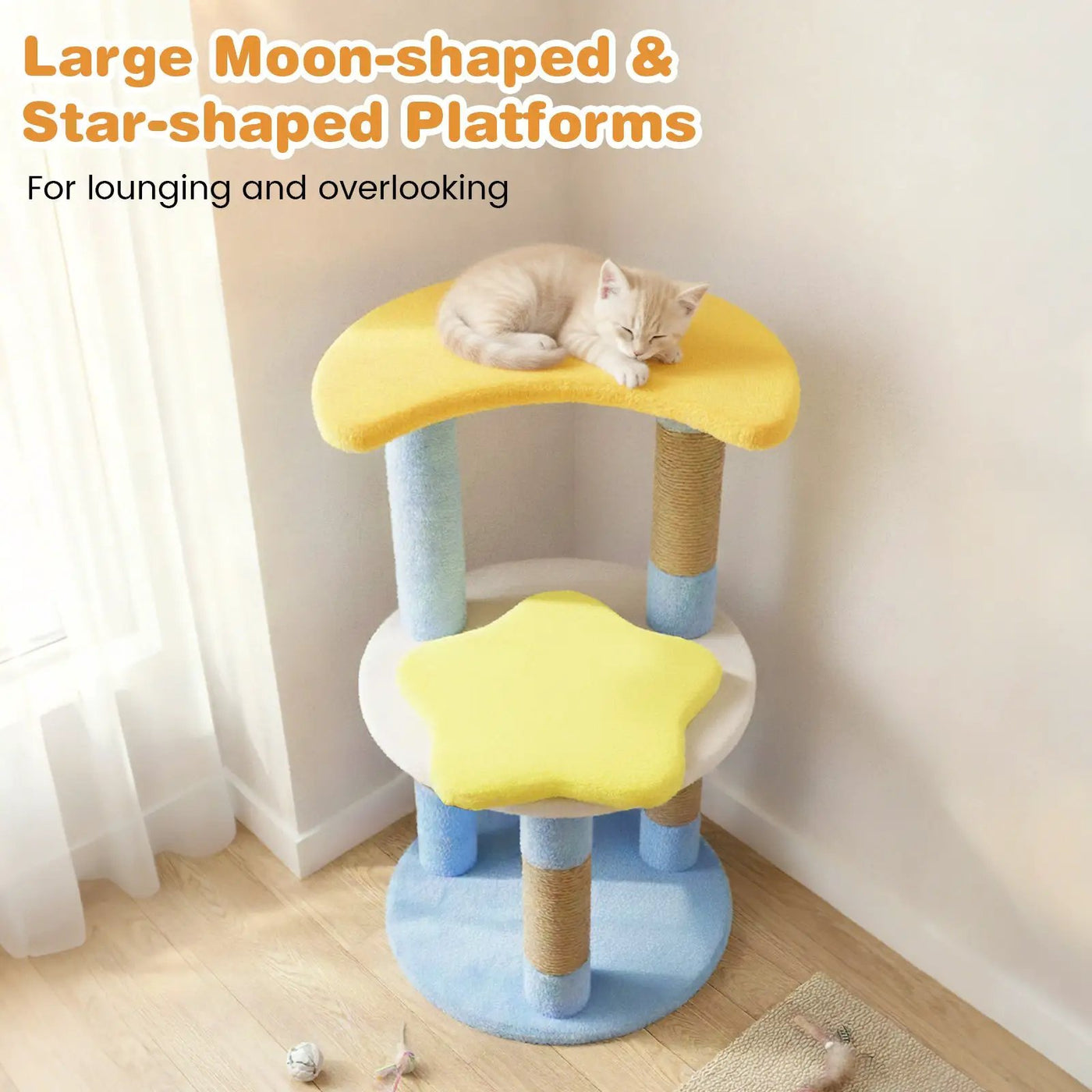 29 Inches Cute Modern Cat Tree with Star and Moon Shaped Platforms by DirectDeals