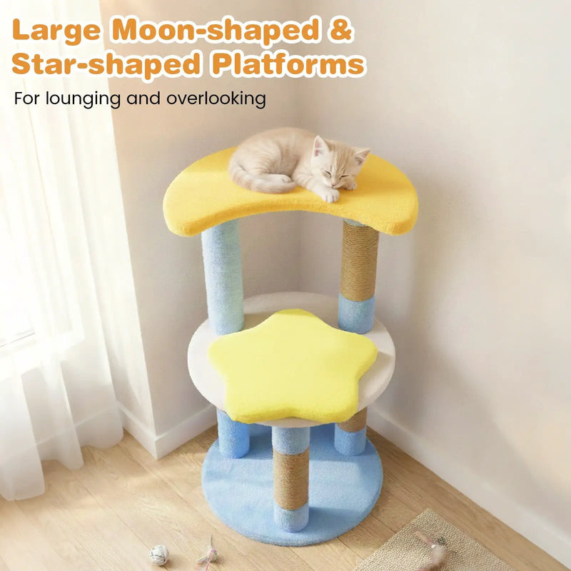 29 Inches Cute Modern Cat Tree with Star and Moon Shaped Platforms by DirectDeals