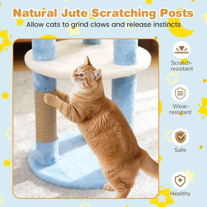 29 Inches Cute Modern Cat Tree with Star and Moon Shaped Platforms by DirectDeals