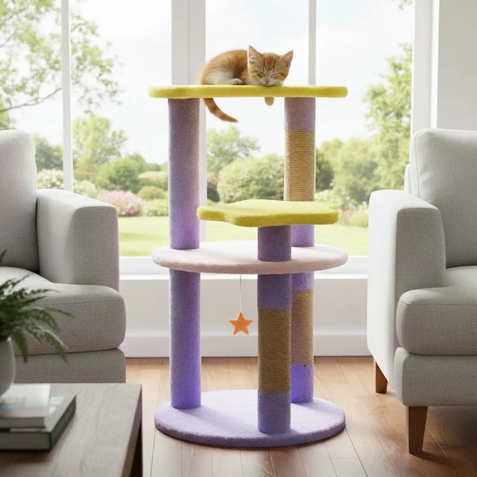 29 Inches Cute Modern Cat Tree with Star and Moon Shaped Platforms by DirectDeals