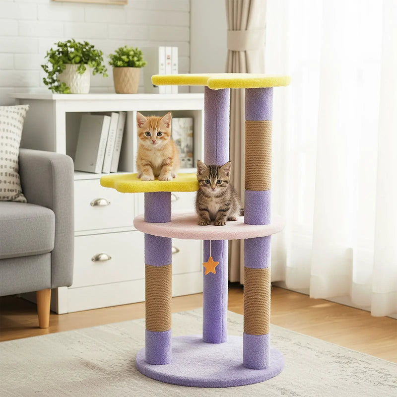 29 Inches Cute Modern Cat Tree with Star and Moon Shaped Platforms by DirectDeals