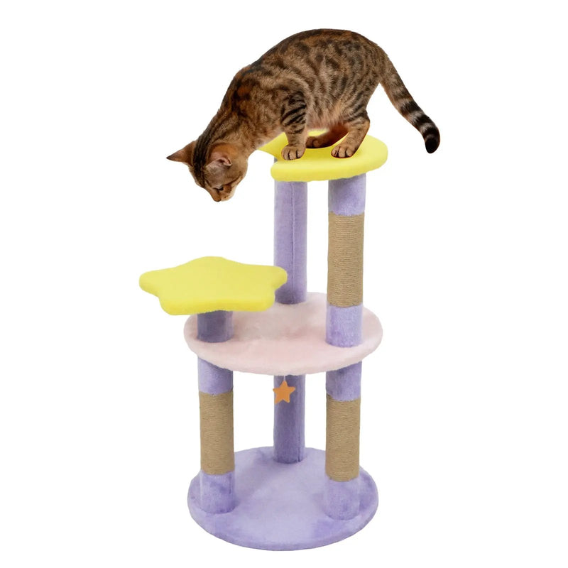 29 Inches Cute Modern Cat Tree with Star and Moon Shaped Platforms by DirectDeals