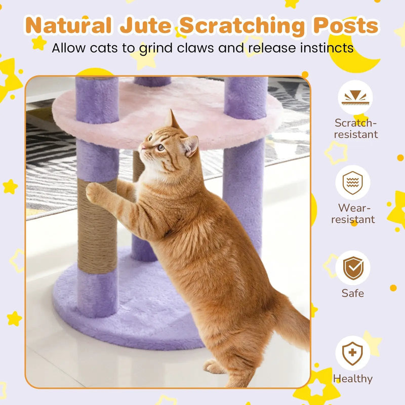 29 Inches Cute Modern Cat Tree with Star and Moon Shaped Platforms by DirectDeals