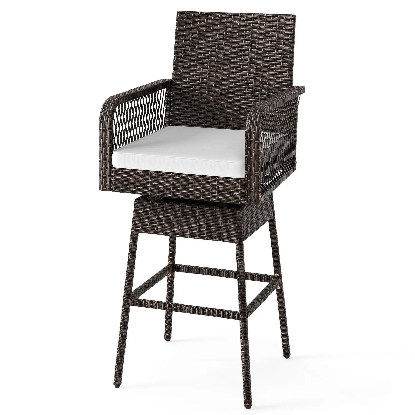 29 Inches Patio 360¬∞ Swivel Bar Stool with Cross-Woven Armrests and Seat Cushion-White by DirectDeals