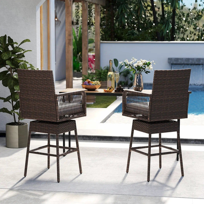 29 Inches Patio 360¬∞ Swivel Bar Stool with Cross-Woven Armrests and Seat Cushion-White by DirectDeals