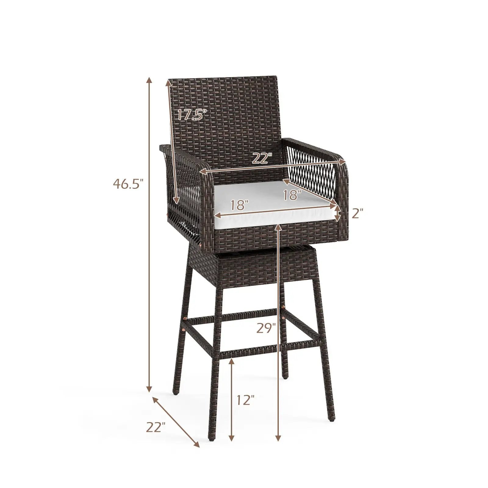 29 Inches Patio 360¬∞ Swivel Bar Stool with Cross-Woven Armrests and Seat Cushion-White by DirectDeals