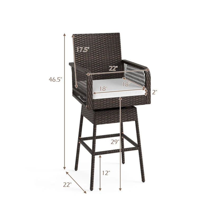 29 Inches Patio 360¬∞ Swivel Bar Stool with Cross-Woven Armrests and Seat Cushion-White by DirectDeals