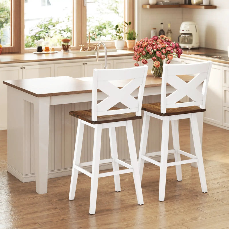 29" Rubberwood Swivel Barstools Set of 2 with Backrest and Large Seat by DirectDeals
