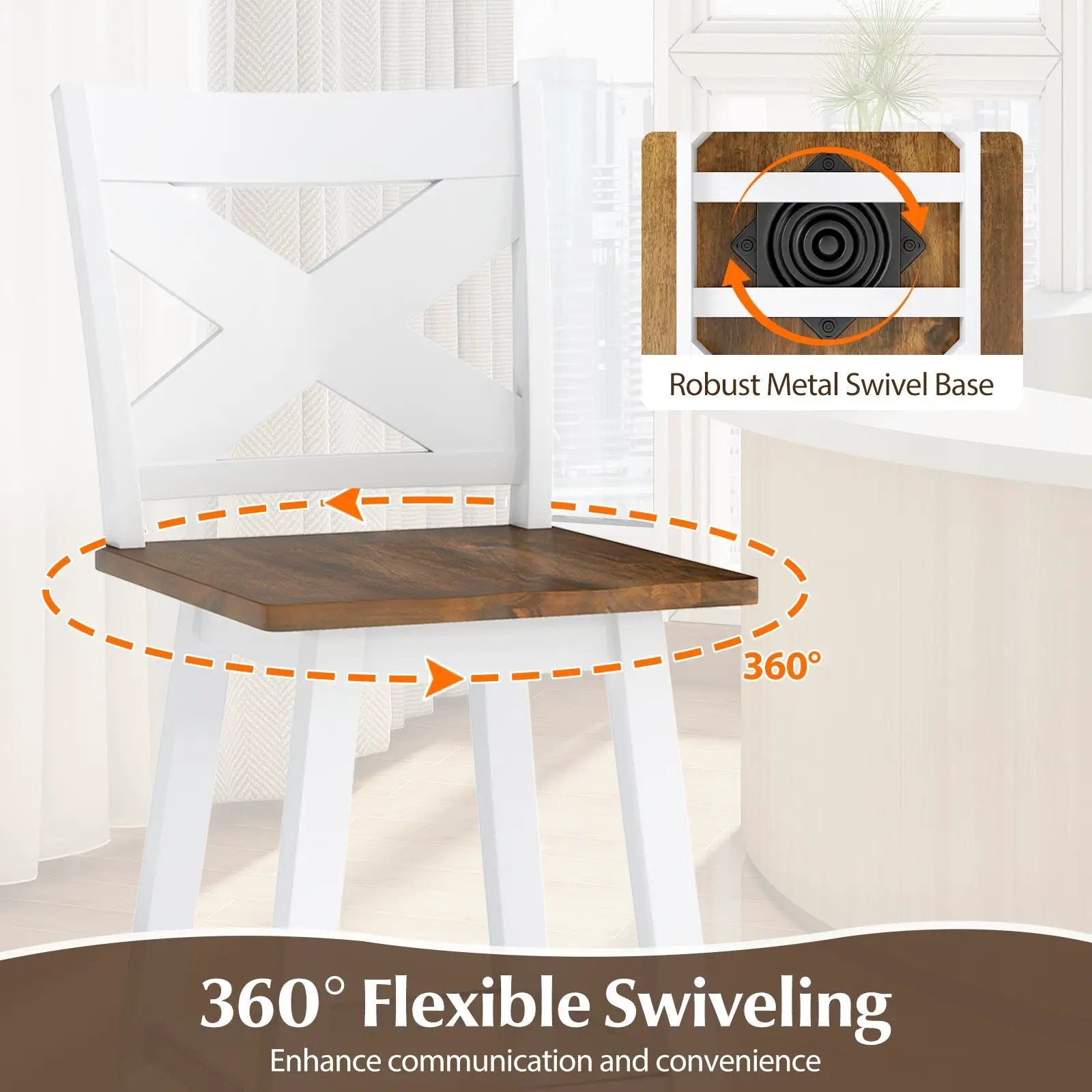 29" Rubberwood Swivel Barstools Set of 2 with Backrest and Large Seat by DirectDeals